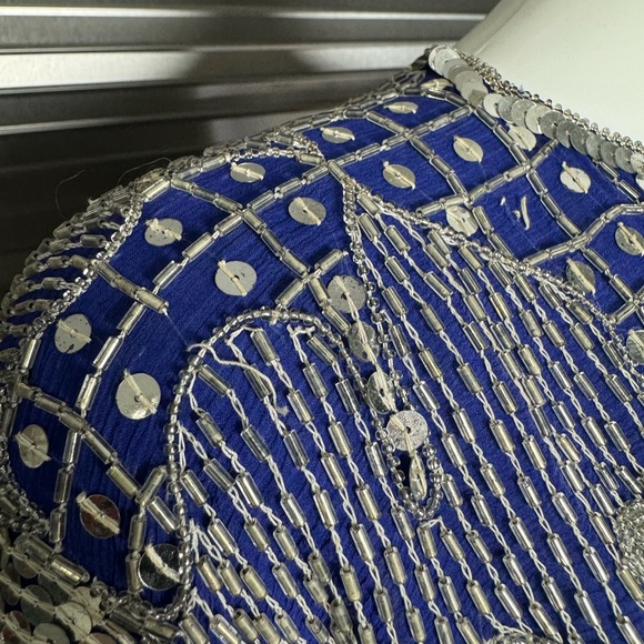 Judith Ann Creations Silk Sequin Blouse Blue Medium - Picture 10 of 12